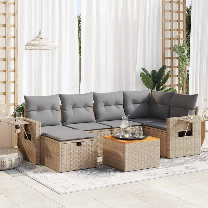 sofasæt til haven 7 dele med hynder polyrattan beige
