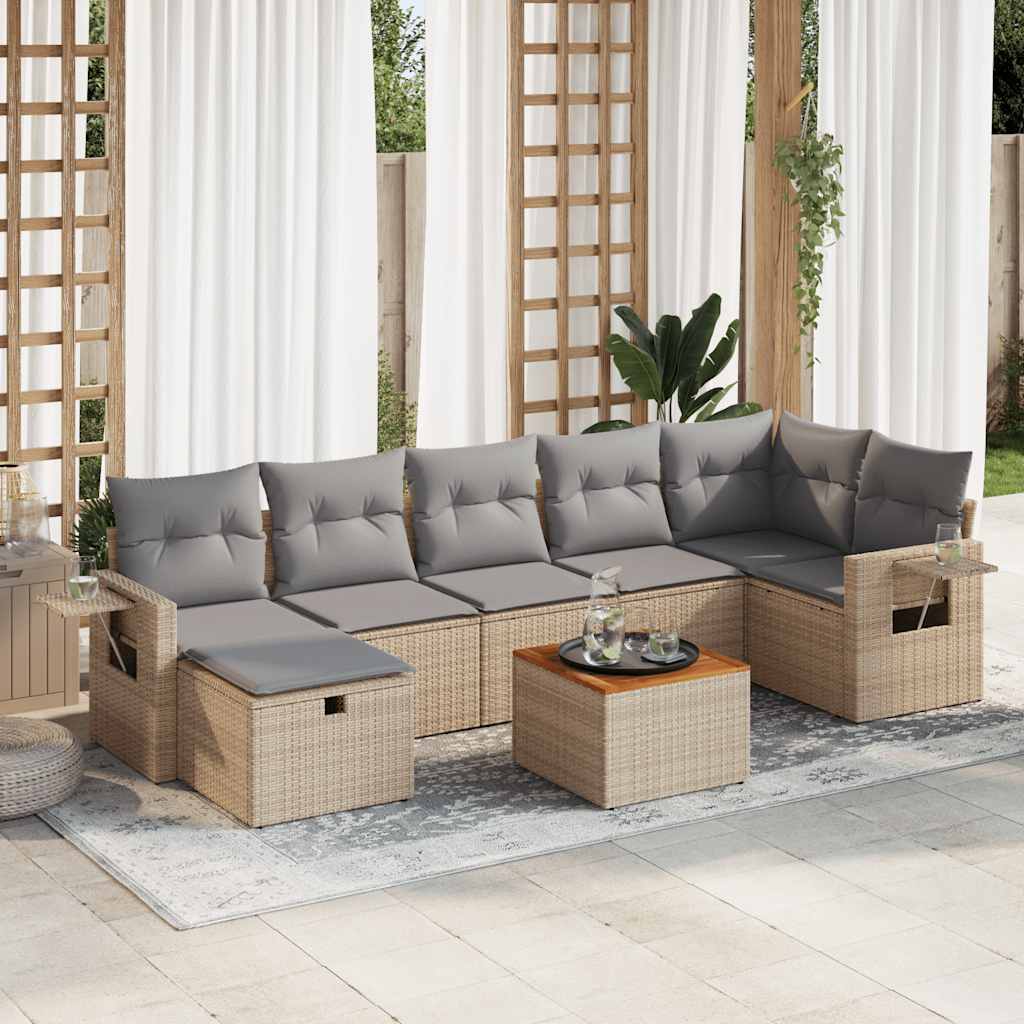 sofasæt til haven 8 dele med hynder polyrattan beige