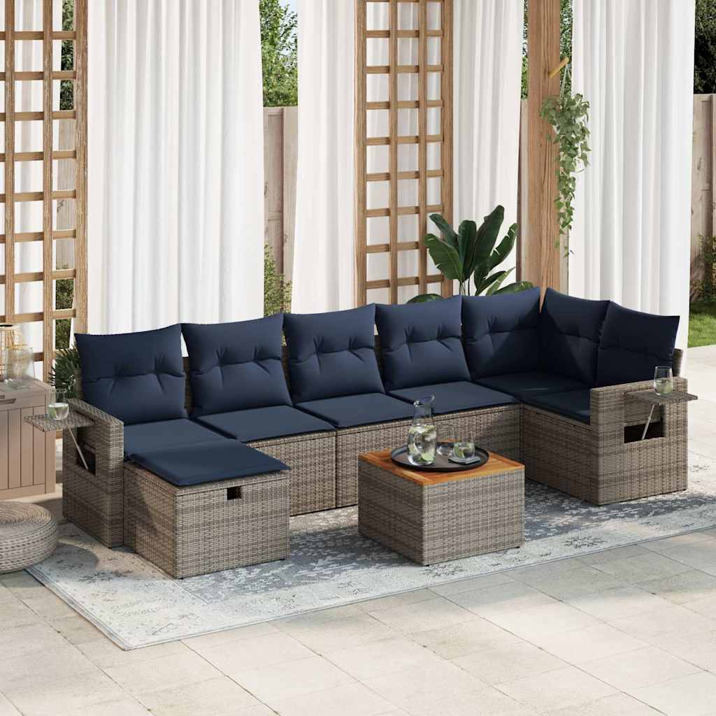 sofasæt til haven 8 dele med hynder polyrattan grå