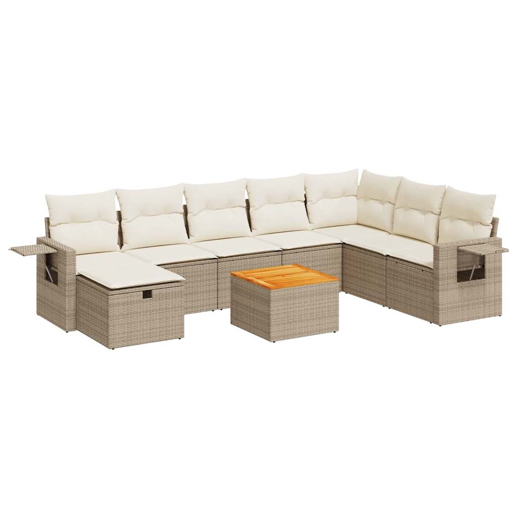 sofasæt til haven 9 dele med hynder polyrattan beige