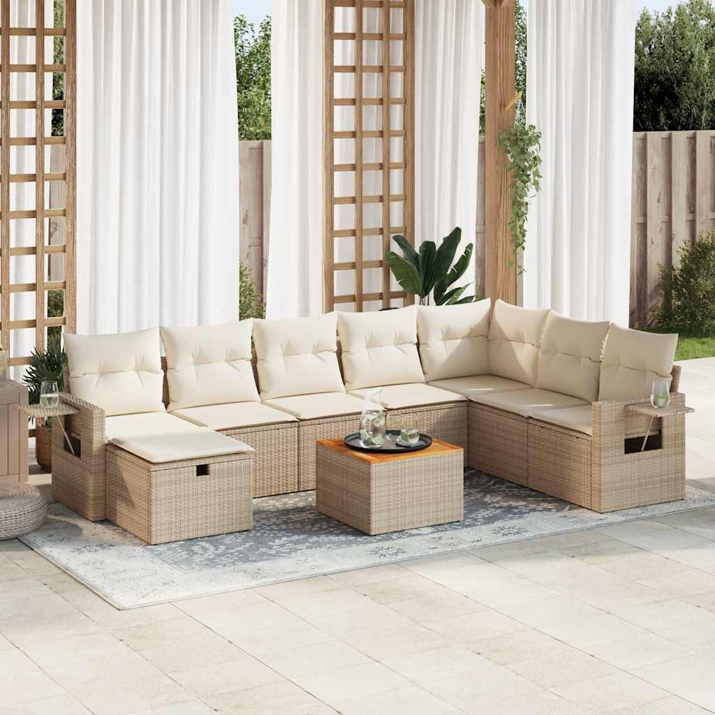 sofasæt til haven 9 dele med hynder polyrattan beige