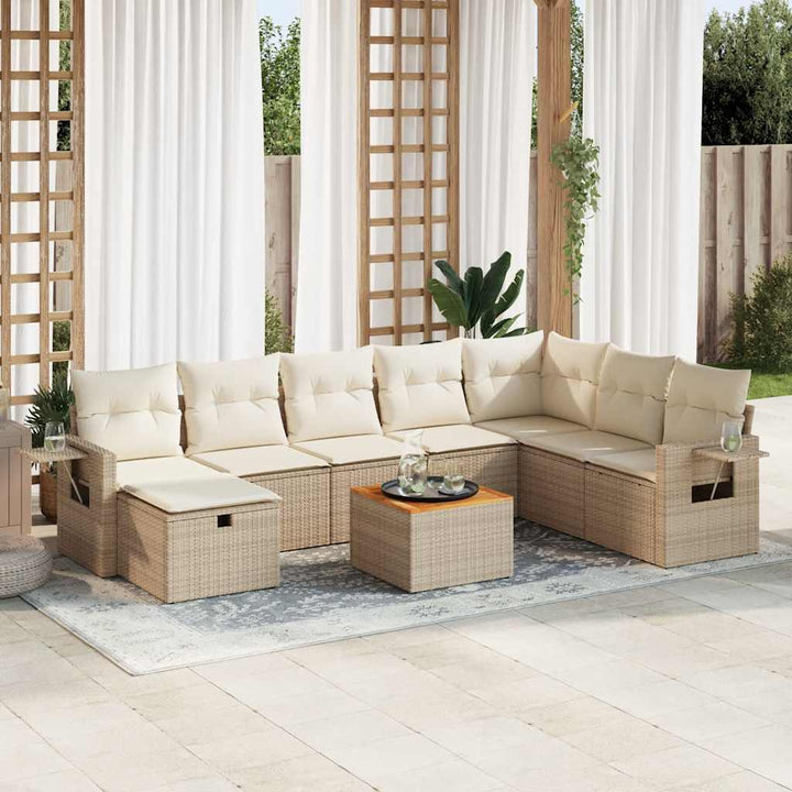 sofasæt til haven 9 dele med hynder polyrattan beige