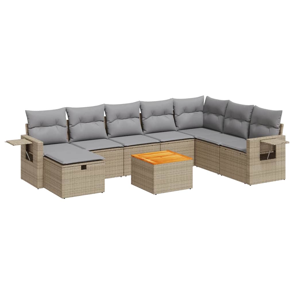 sofasæt til haven 9 dele med hynder polyrattan beige