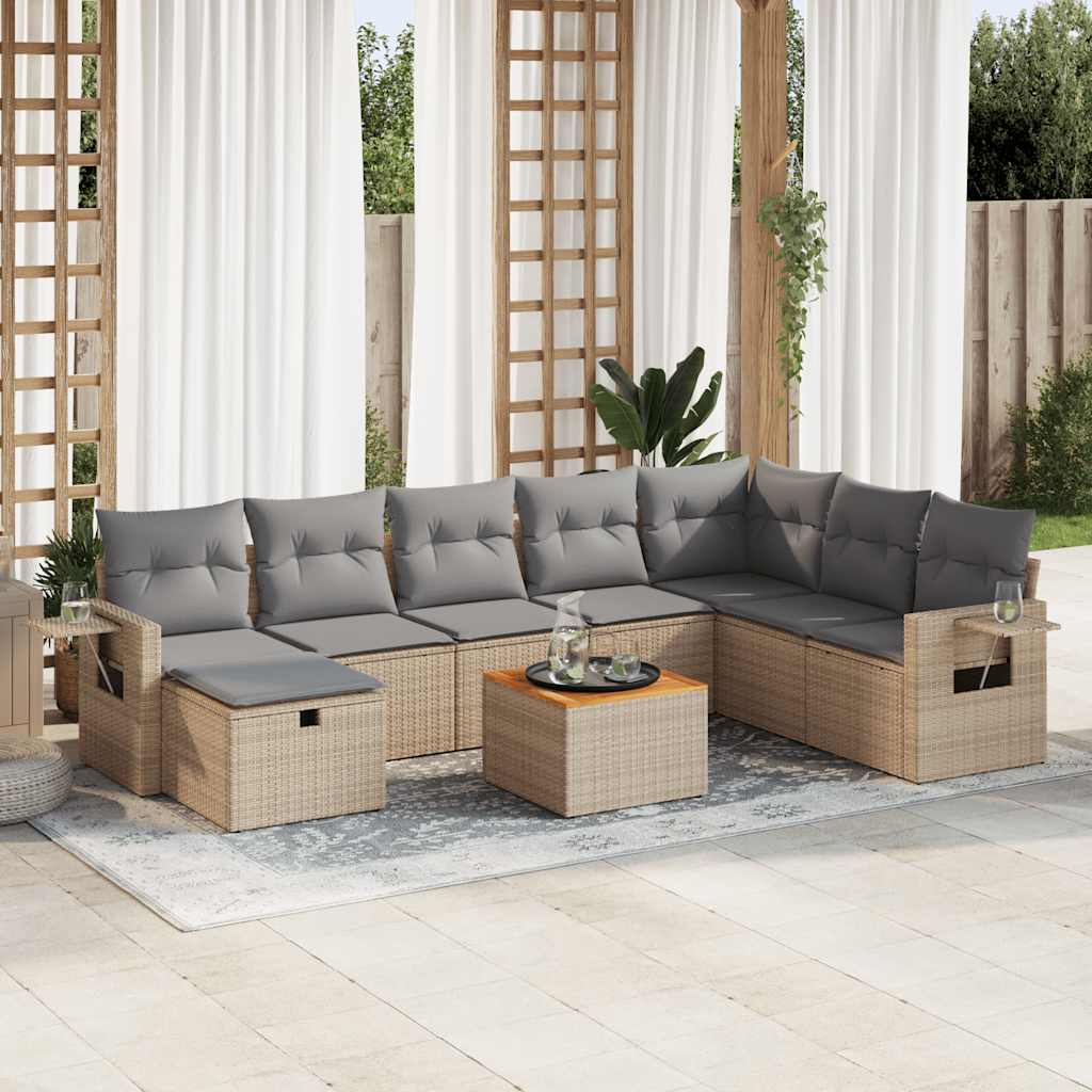 sofasæt til haven 9 dele med hynder polyrattan beige