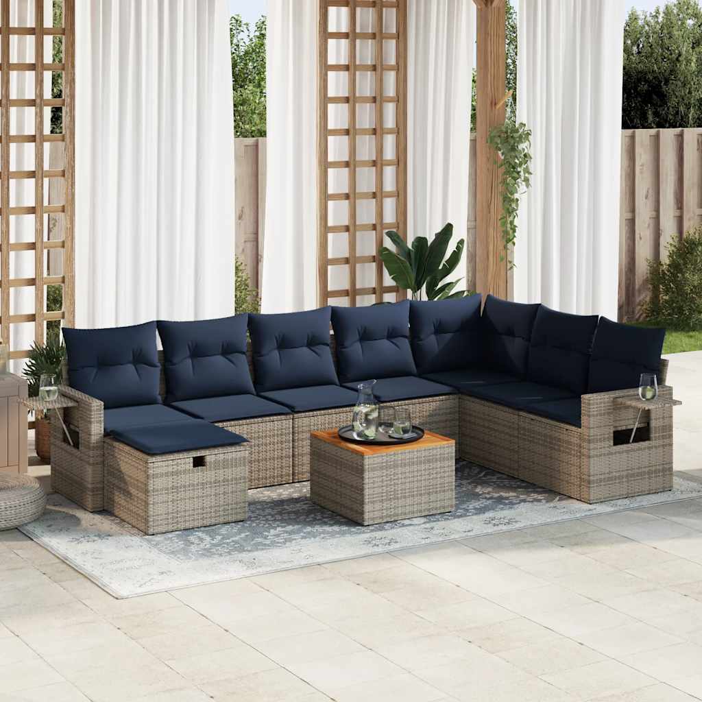 sofasæt til haven 9 dele med hynder polyrattan grå