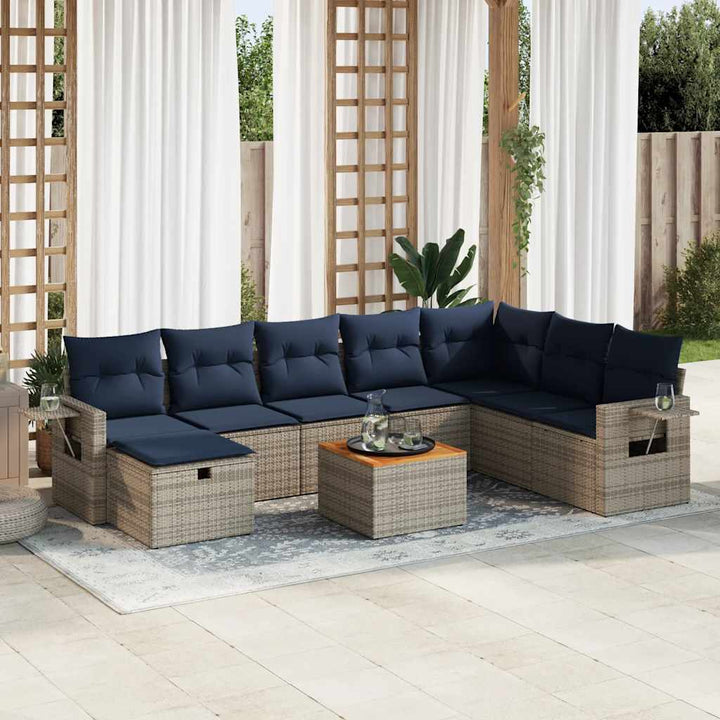 sofasæt til haven 9 dele med hynder polyrattan grå