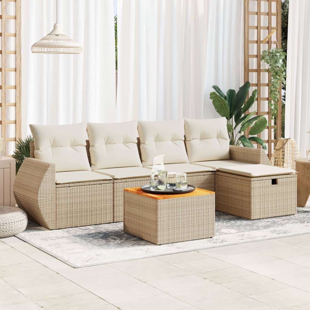 sofasæt til haven 6 dele med hynder polyrattan beige