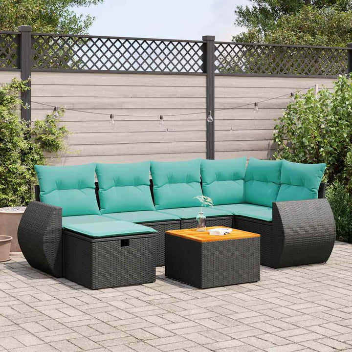 sofasæt til haven 7 dele med hynder polyrattan sort