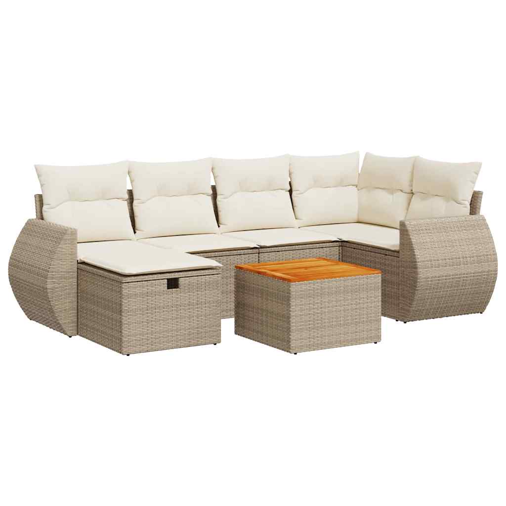 sofasæt til haven 7 dele med hynder polyrattan beige