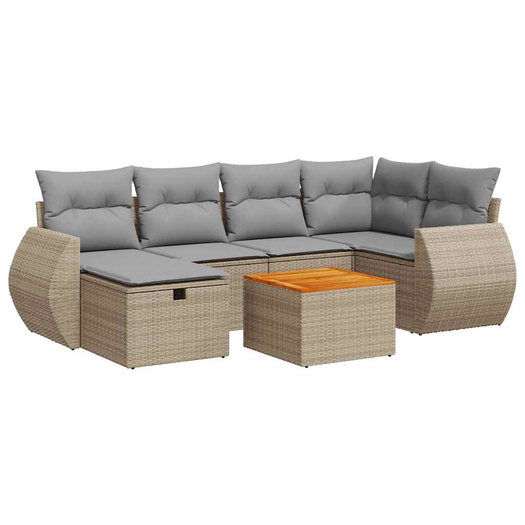 sofasæt til haven 7 dele med hynder polyrattan beige