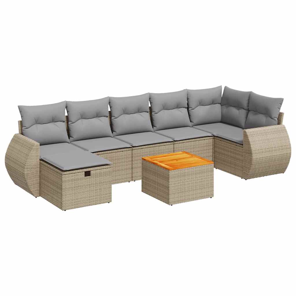 sofasæt til haven 8 dele med hynder polyrattan beige