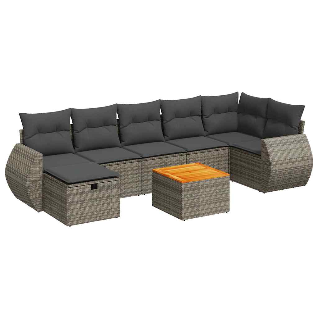 sofasæt til haven 8 dele med hynder polyrattan grå