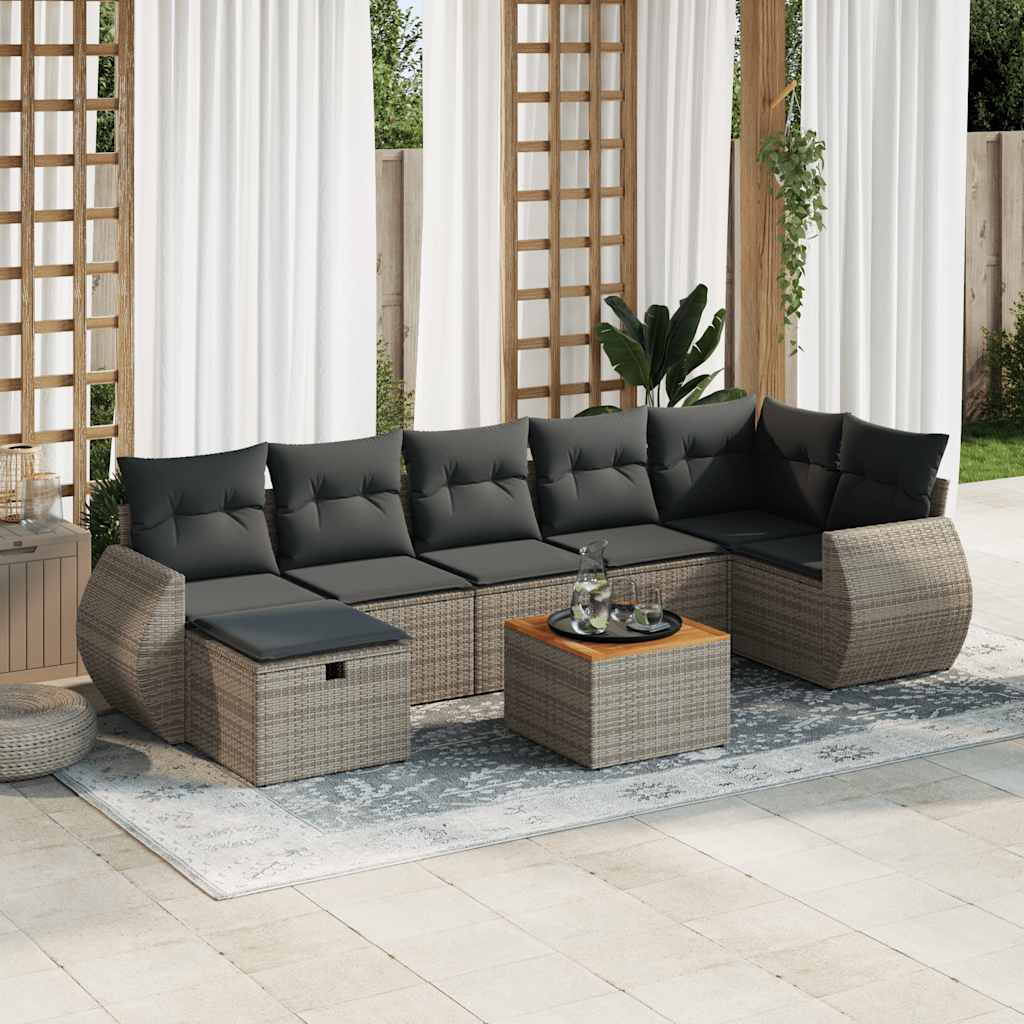 sofasæt til haven 8 dele med hynder polyrattan grå