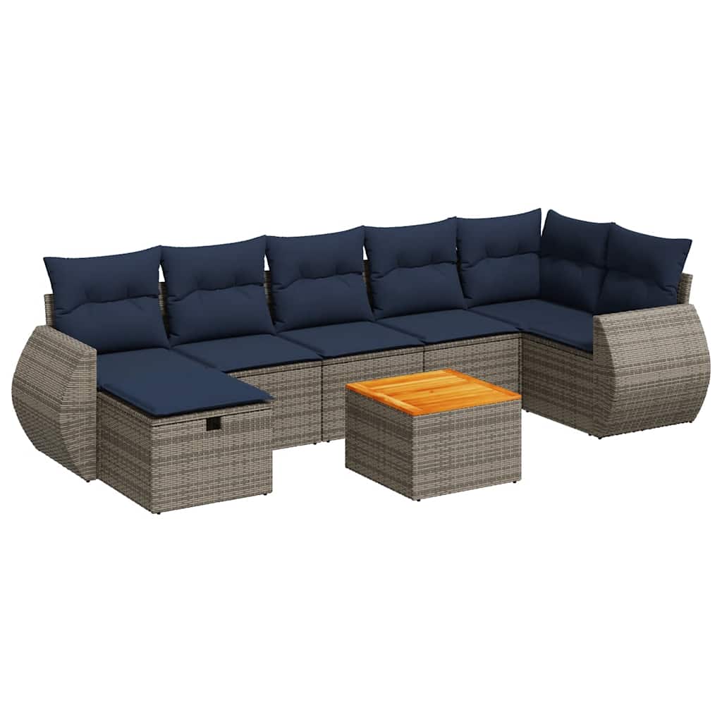sofasæt til haven 8 dele med hynder polyrattan grå