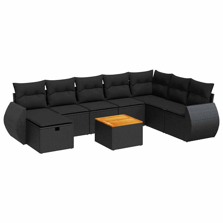 sofasæt til haven 9 dele med hynder polyrattan sort