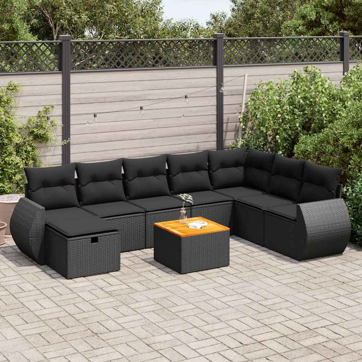 sofasæt til haven 9 dele med hynder polyrattan sort