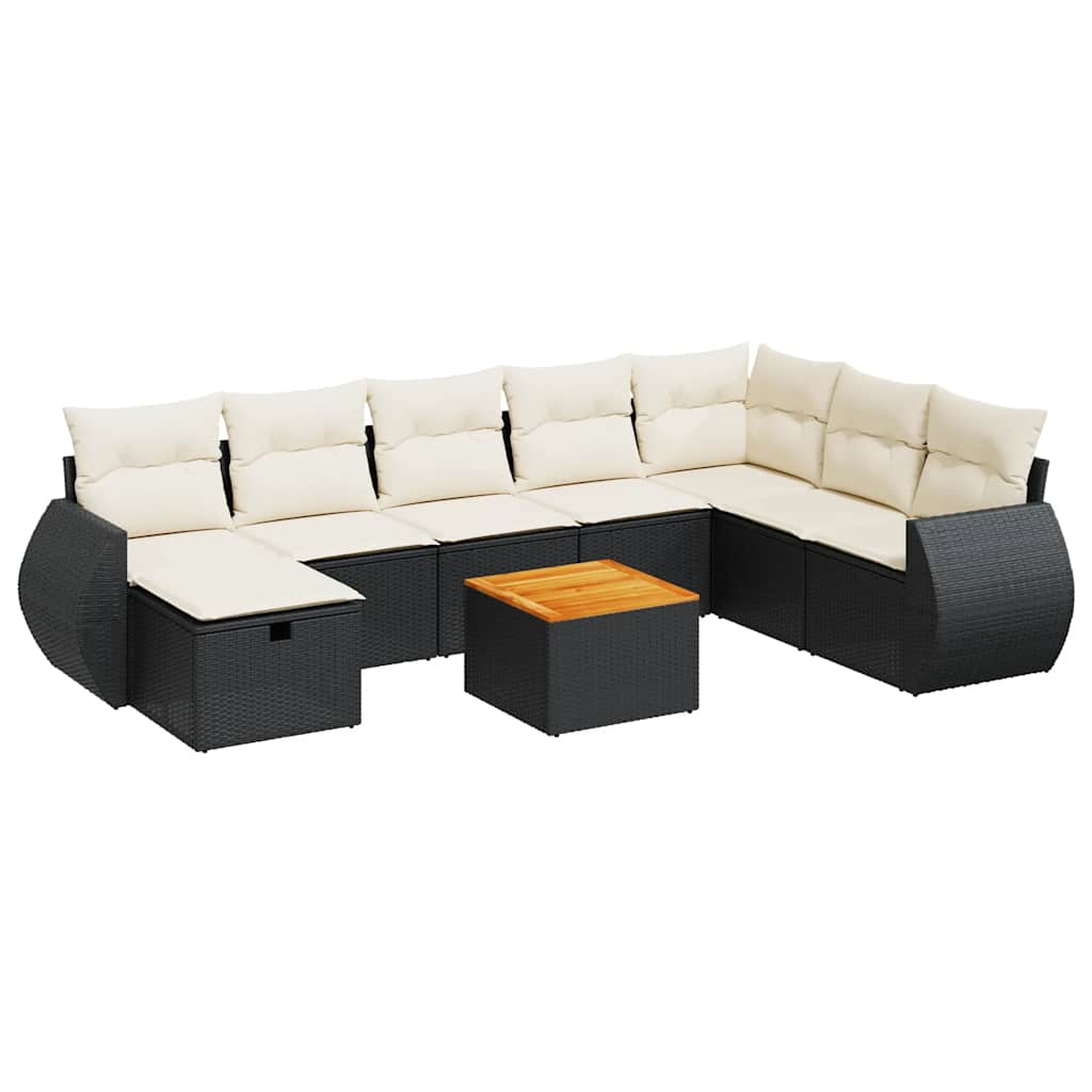 sofasæt til haven 9 dele med hynder polyrattan sort