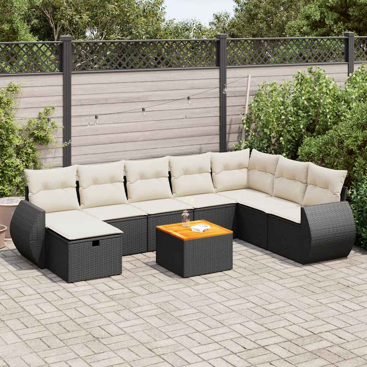 sofasæt til haven 9 dele med hynder polyrattan sort
