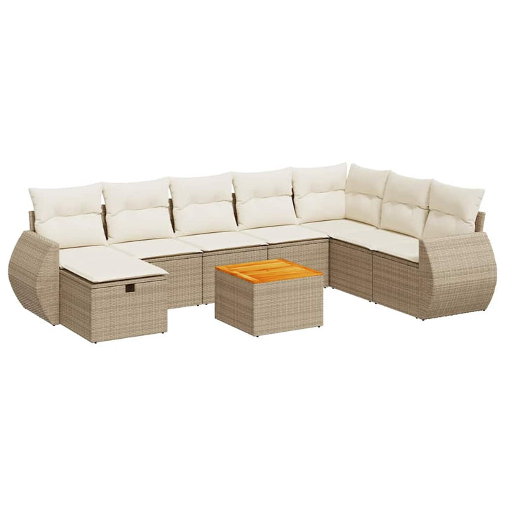 sofasæt til haven 9 dele med hynder polyrattan beige