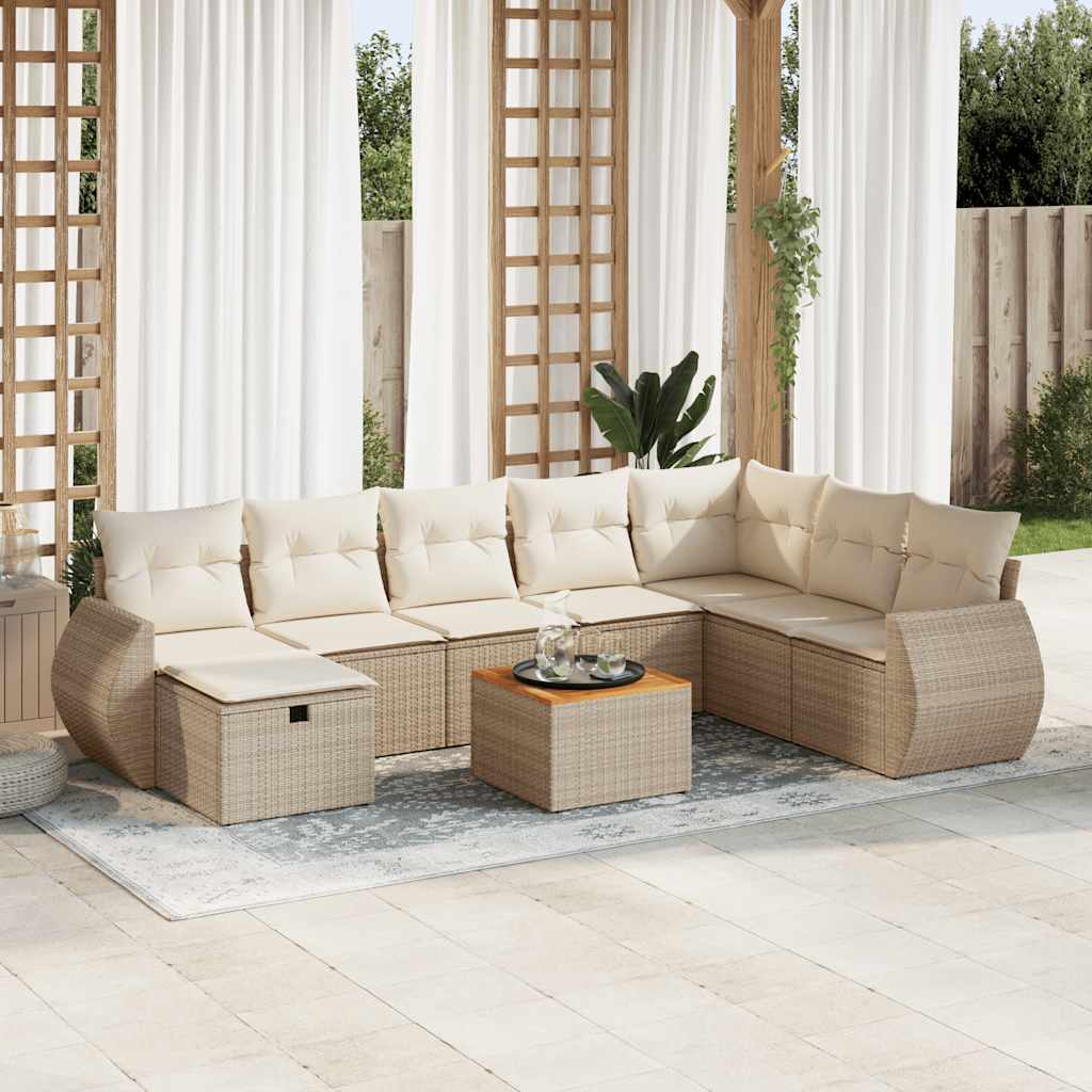 sofasæt til haven 9 dele med hynder polyrattan beige