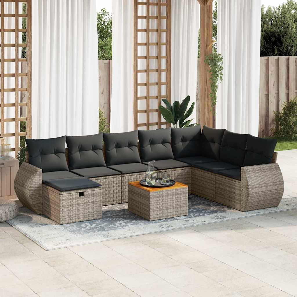 sofasæt til haven 9 dele med hynder polyrattan grå