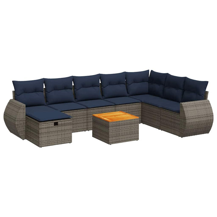 sofasæt til haven 9 dele med hynder polyrattan grå