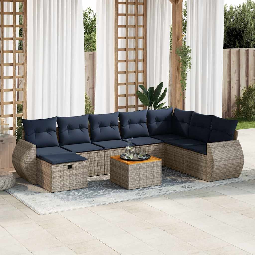 sofasæt til haven 9 dele med hynder polyrattan grå