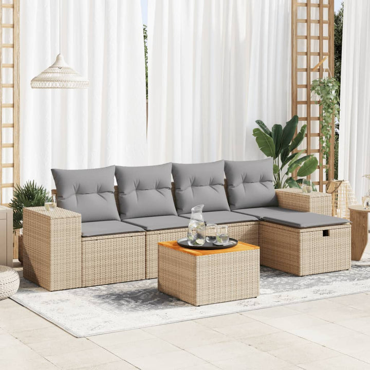 sofasæt til haven 6 dele med hynder polyrattan beige