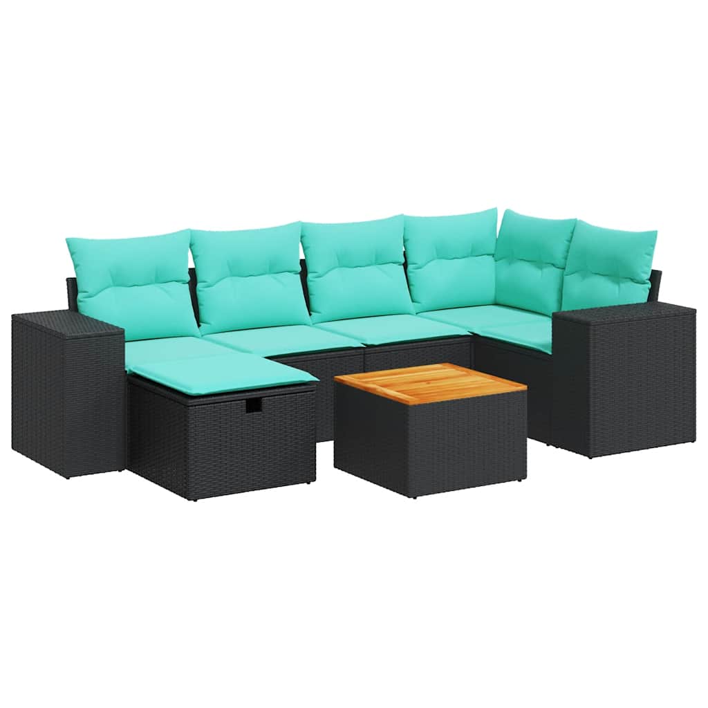 sofasæt til haven 7 dele med hynder polyrattan sort