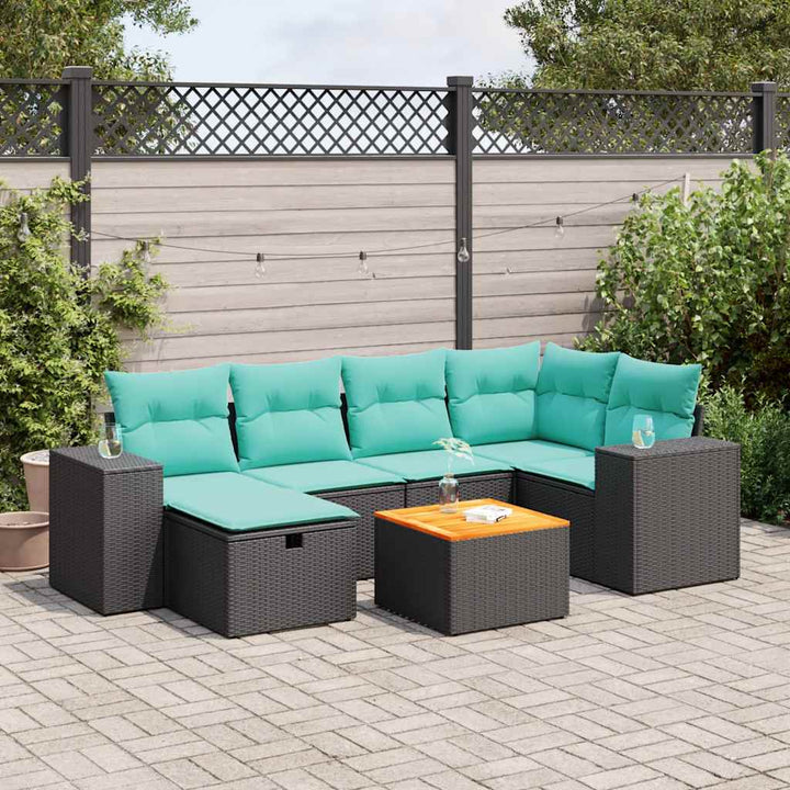 sofasæt til haven 7 dele med hynder polyrattan sort