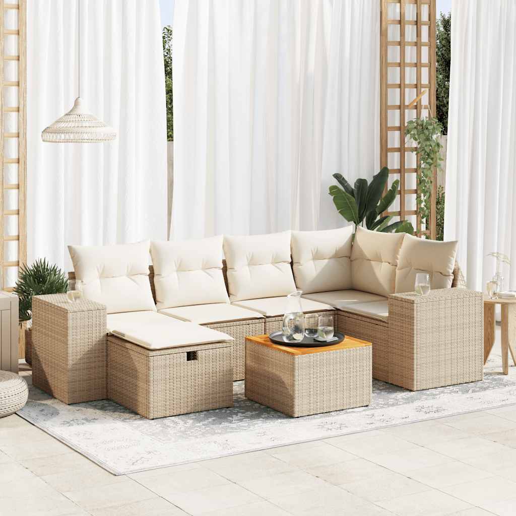sofasæt til haven 7 dele med hynder polyrattan beige