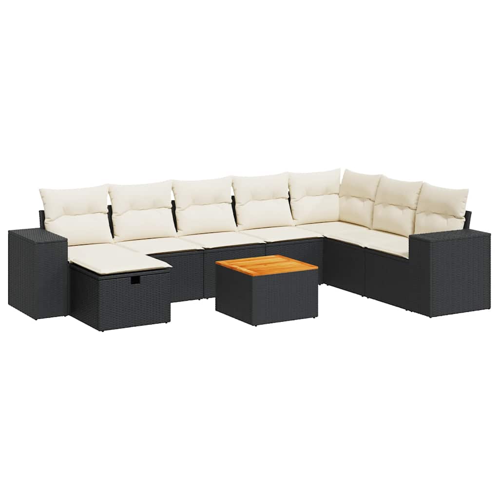 sofasæt til haven 9 dele med hynder polyrattan sort