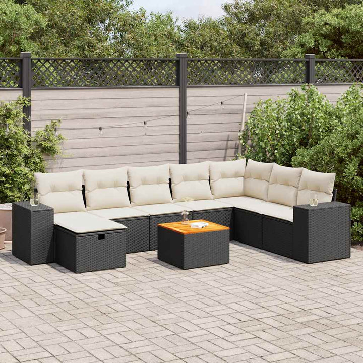 sofasæt til haven 9 dele med hynder polyrattan sort