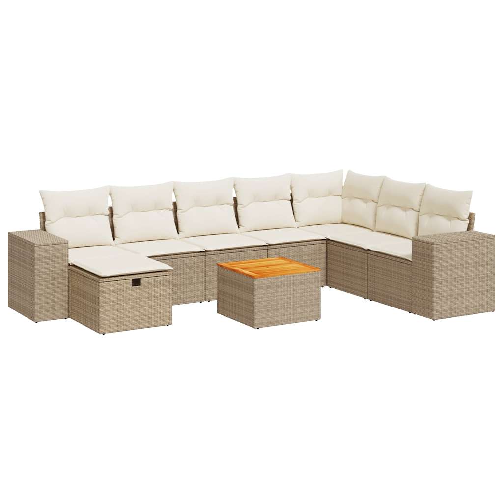 sofasæt til haven 9 dele med hynder polyrattan beige