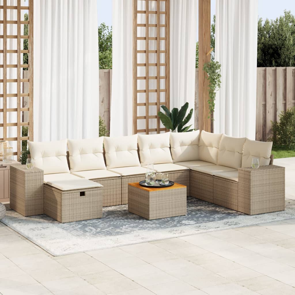 sofasæt til haven 9 dele med hynder polyrattan beige