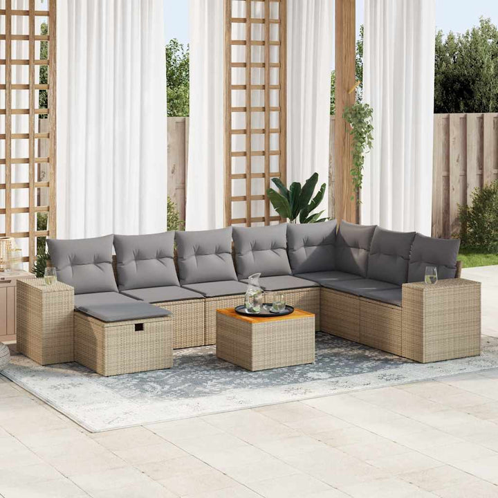 sofasæt til haven 9 dele med hynder polyrattan beige