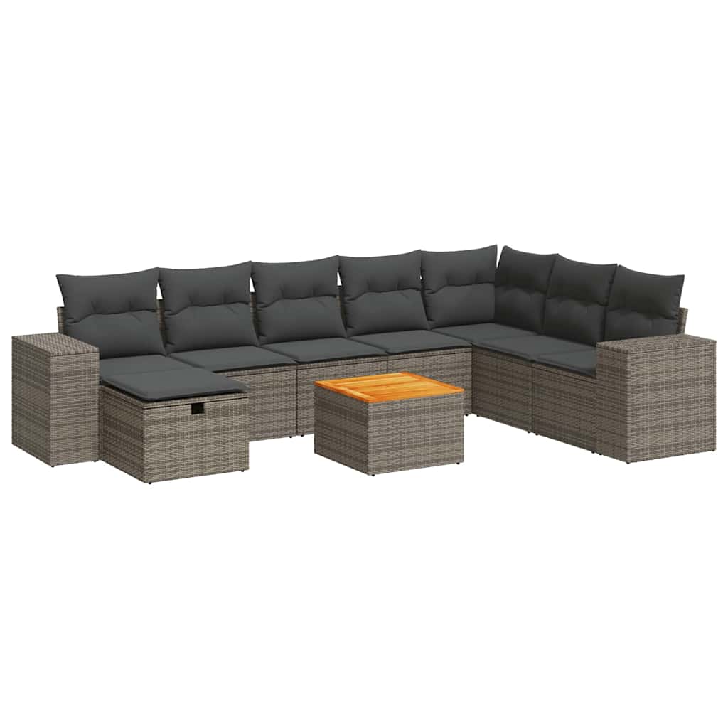 sofasæt til haven 9 dele med hynder polyrattan grå