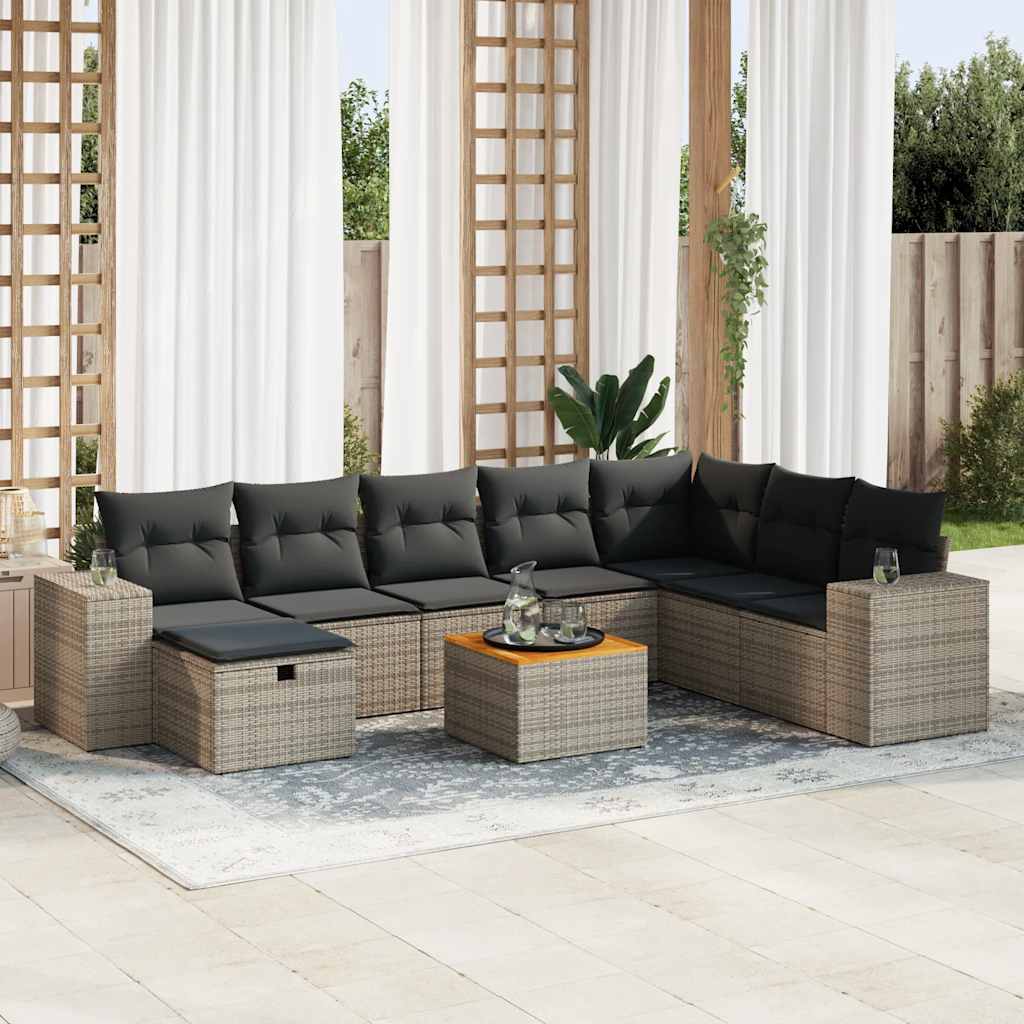 sofasæt til haven 9 dele med hynder polyrattan grå