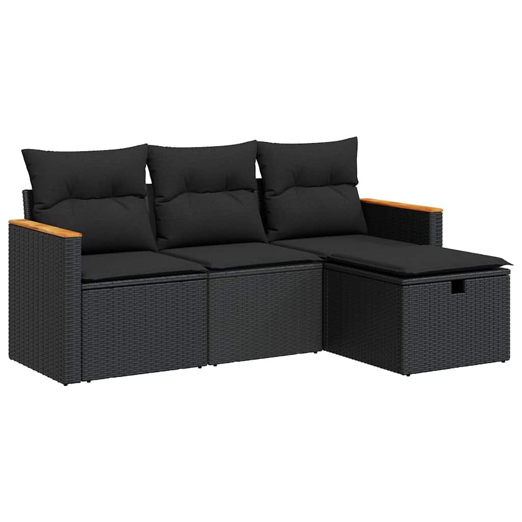 sofasæt til haven 4 dele med hynder polyrattan sort