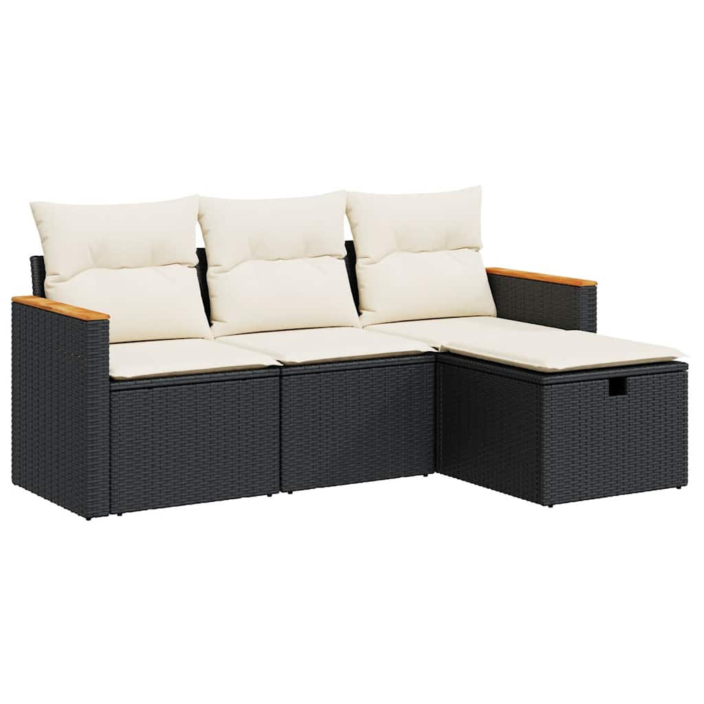 sofasæt til haven 4 dele med hynder polyrattan sort