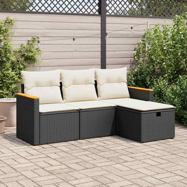 sofasæt til haven 4 dele med hynder polyrattan sort