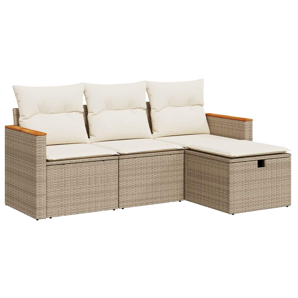 sofasæt til haven 4 dele med hynder polyrattan beige