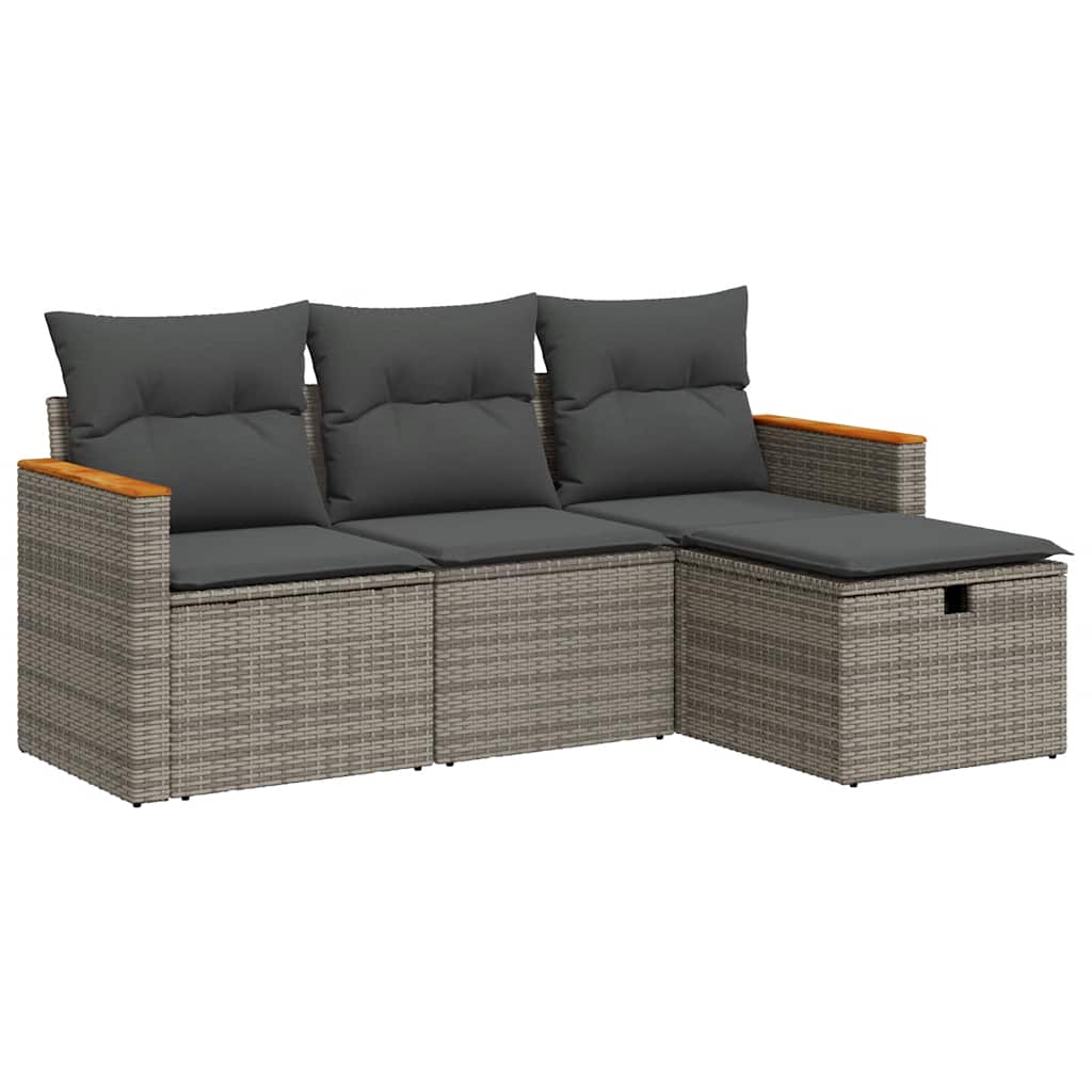 sofasæt til haven 4 dele med hynder polyrattan grå