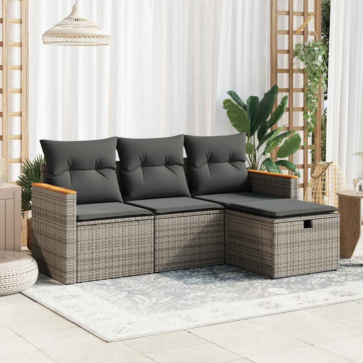 sofasæt til haven 4 dele med hynder polyrattan grå