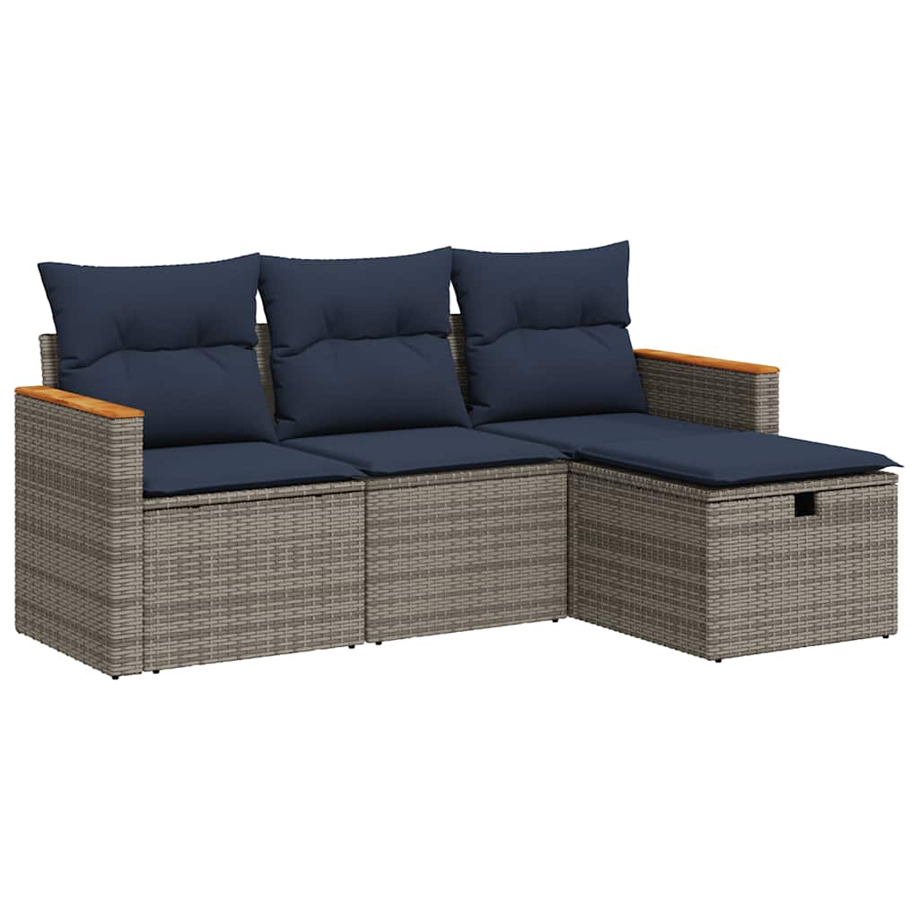 sofasæt til haven 4 dele med hynder polyrattan grå