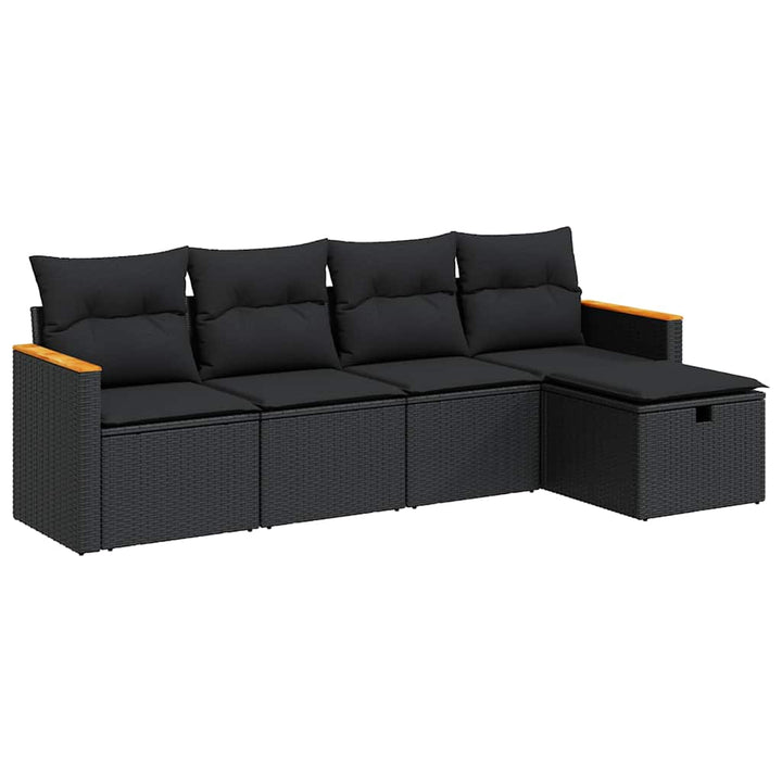 sofasæt til haven 5 dele med hynder polyrattan sort