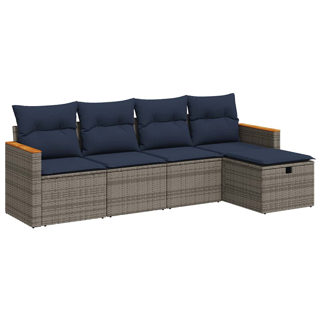sofasæt 5 dele med hynder polyrattan grå