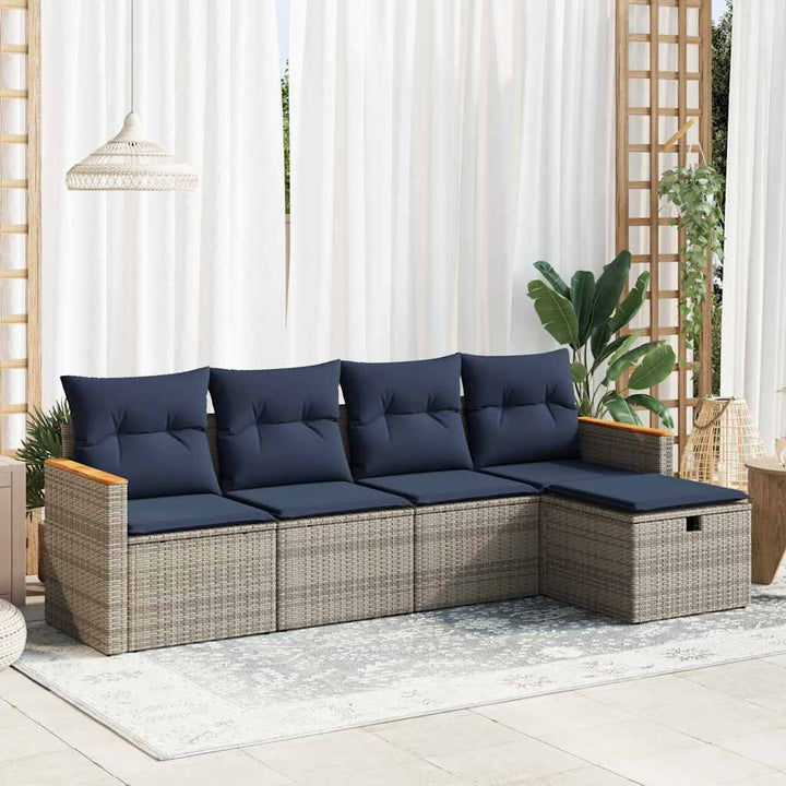 sofasæt 5 dele med hynder polyrattan grå