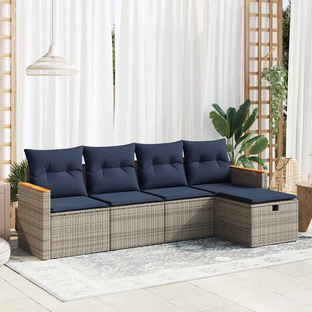 sofasæt 5 dele med hynder polyrattan grå