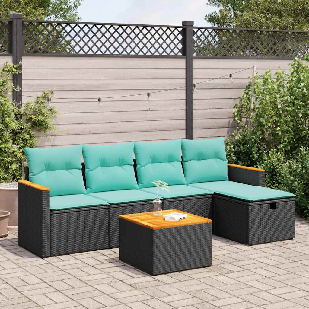 sofasæt til haven 6 dele med hynder polyrattan sort